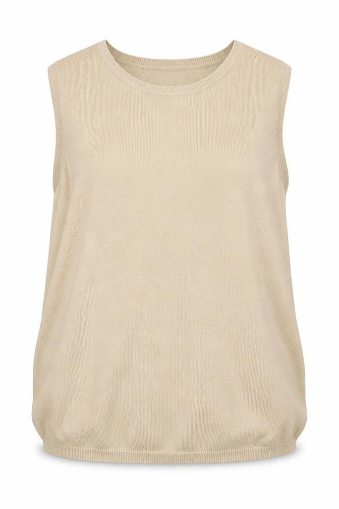 Front view of St Michael women’s beige cotton basic tank, size UK 14, round neck