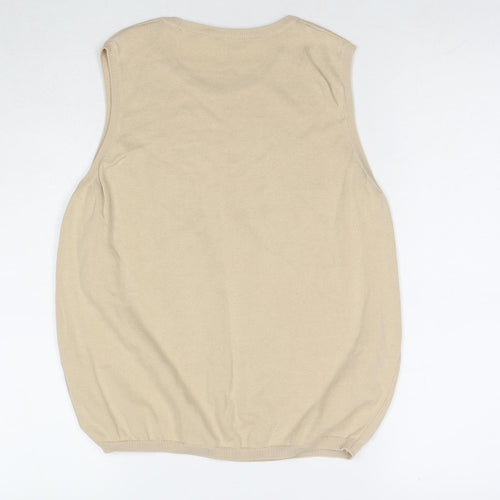 St Michael Womens Beige Cotton Basic Tank Size 14 Round Neck