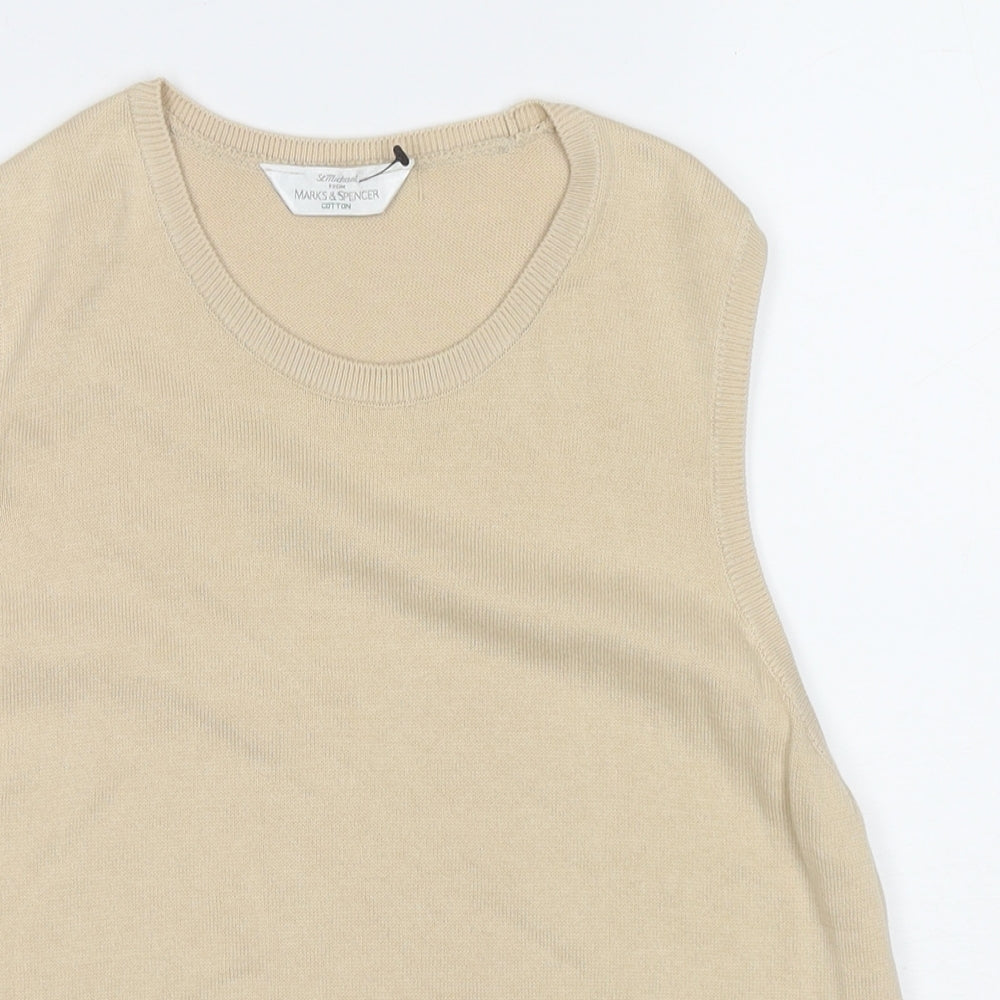 St Michael Womens Beige Cotton Basic Tank Size 14 Round Neck