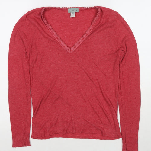 Jigsaw Womens Red V-Neck Viscose Pullover Jumper Size M