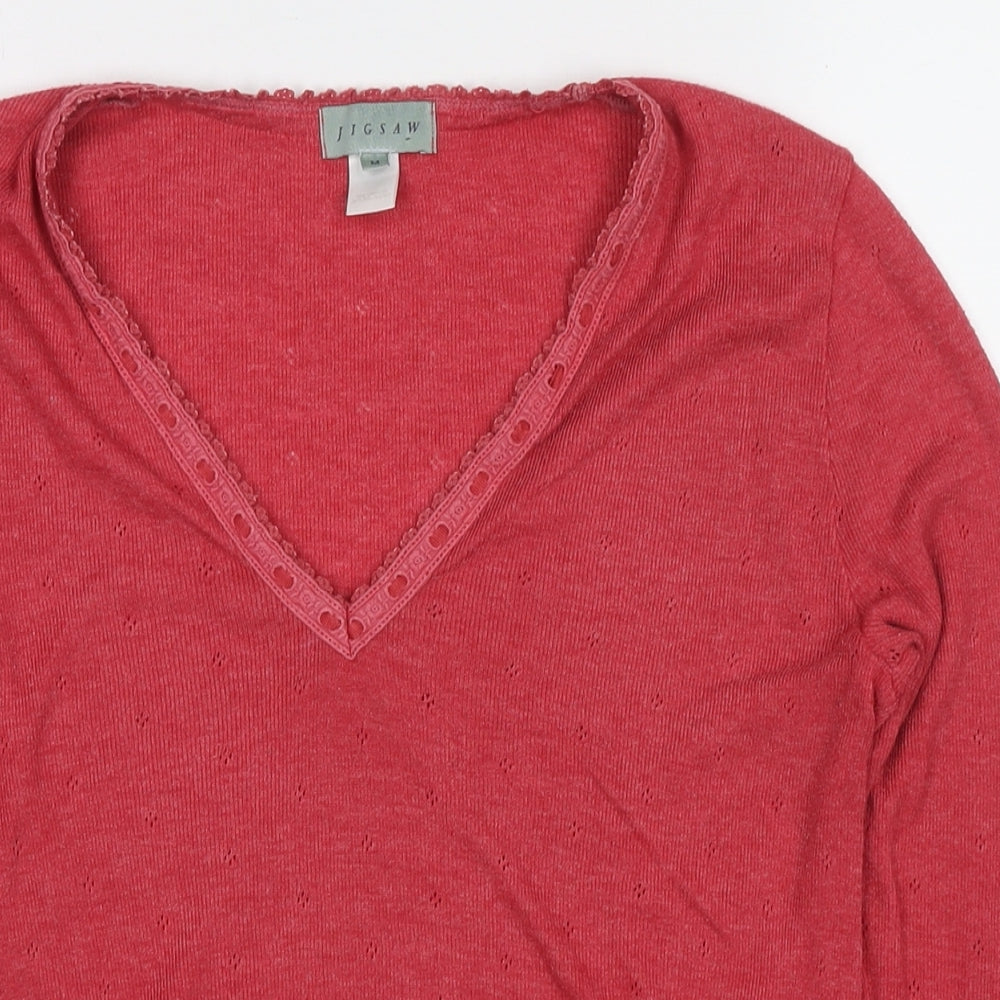 Jigsaw Womens Red V-Neck Viscose Pullover Jumper Size M
