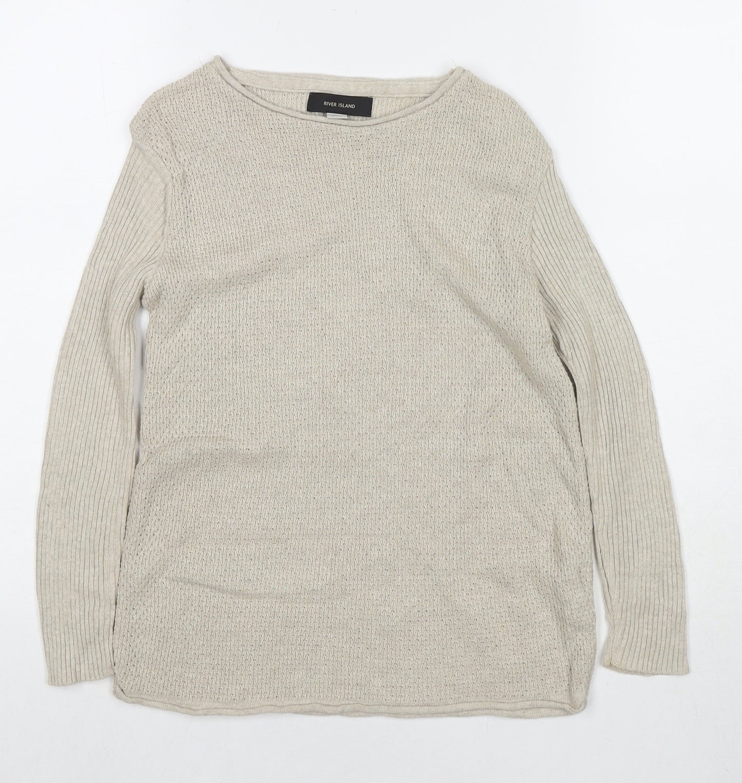 River Island Girls Beige Round Neck Cotton Pullover Jumper Size 7-8 Years Pullover