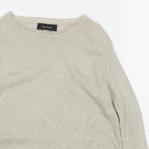 River Island Girls Beige Round Neck Cotton Pullover Jumper Size 7-8 Years Pullover