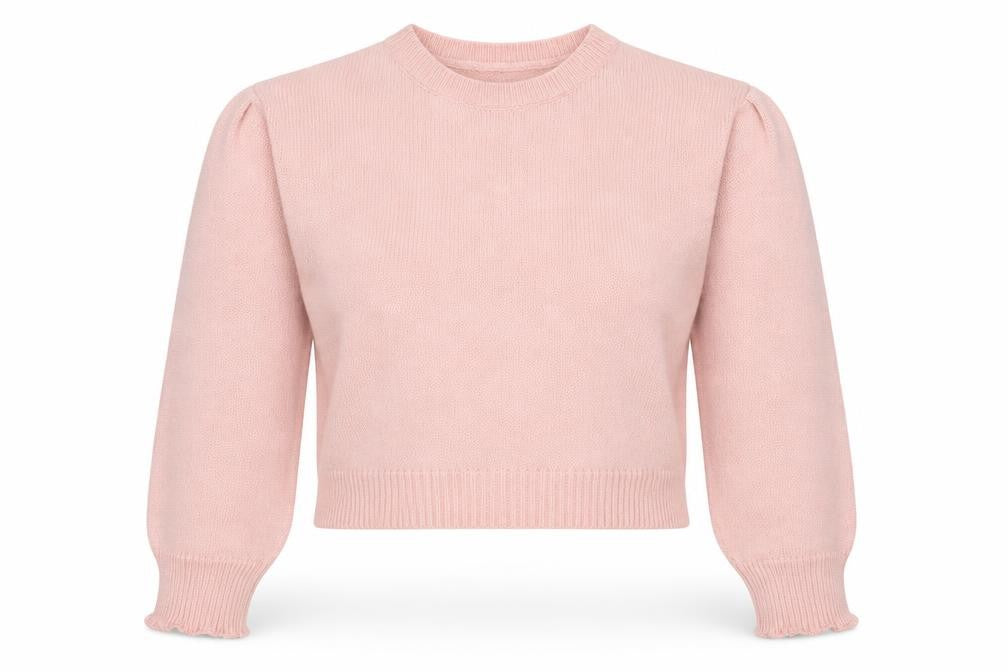 Front view of River Island women’s pink round neck acrylic jumper, size UK 10