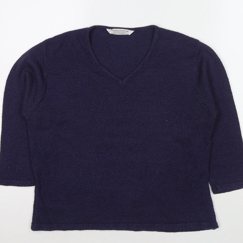Carolyn Taylor Womens Blue V-Neck Acrylic Pullover Jumper Size M - Size M/L