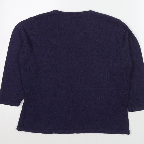 Carolyn Taylor Womens Blue V-Neck Acrylic Pullover Jumper Size M - Size M/L
