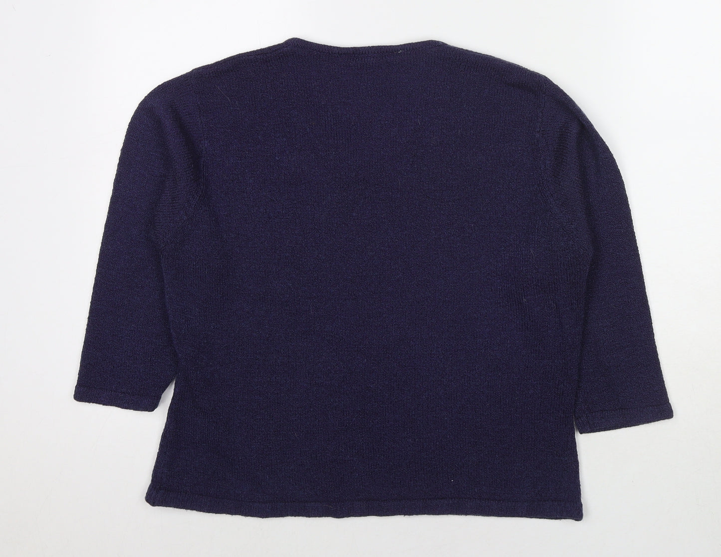 Carolyn Taylor Womens Blue V-Neck Acrylic Pullover Jumper Size M - Size M/L