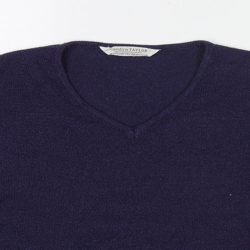 Carolyn Taylor Womens Blue V-Neck Acrylic Pullover Jumper Size M - Size M/L