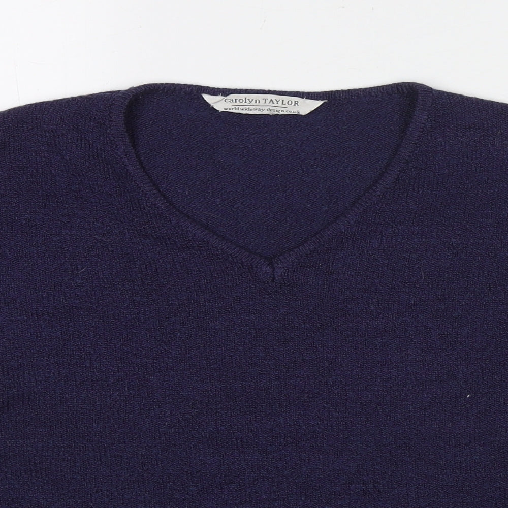 Carolyn Taylor Womens Blue V-Neck Acrylic Pullover Jumper Size M - Size M/L