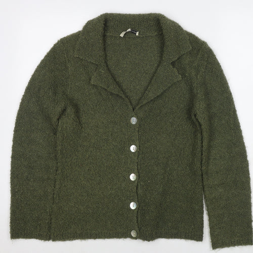 Laura Ashley Womens Green Collared Mohair Cardigan Jumper Size L