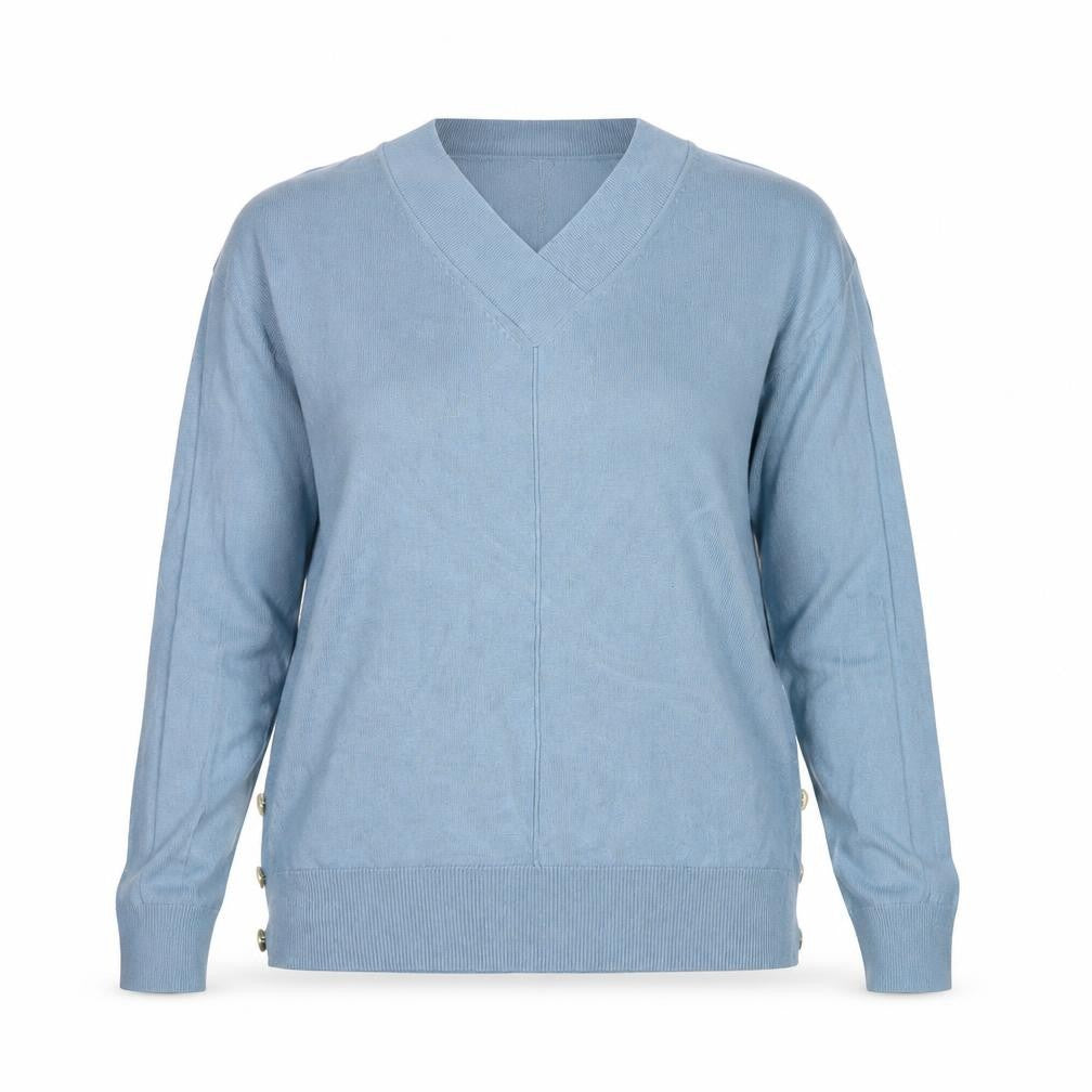 Front view of Next women’s blue round neck viscose jumper, size XS