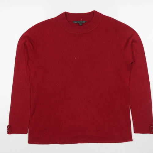 Bonmarché Womens Red Round Neck Acrylic Pullover Jumper Size 14