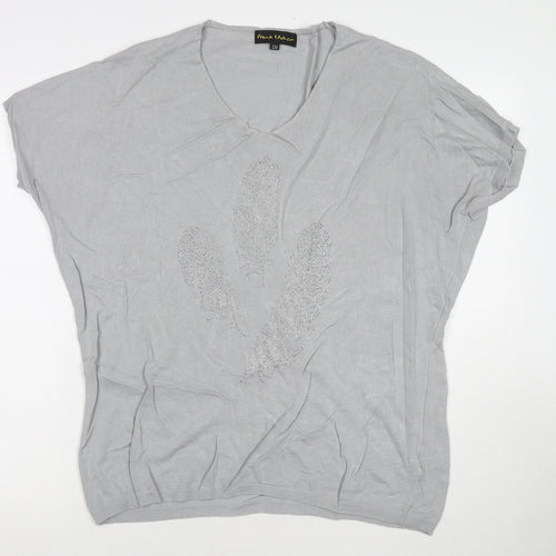 Frank Usher Womens Grey Viscose Tunic T-Shirt Size S Round Neck - Sequin Detail Flower Size S/M