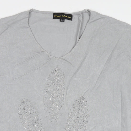Frank Usher Womens Grey Viscose Tunic T-Shirt Size S Round Neck - Sequin Detail Flower Size S/M