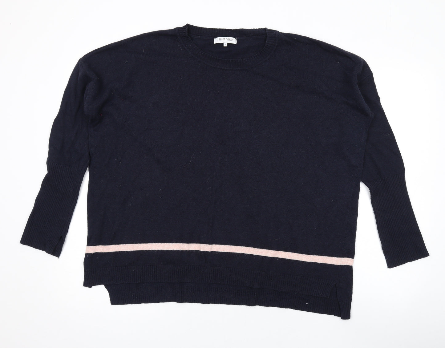 Great Plains Womens Blue Round Neck Cotton Pullover Jumper Size M