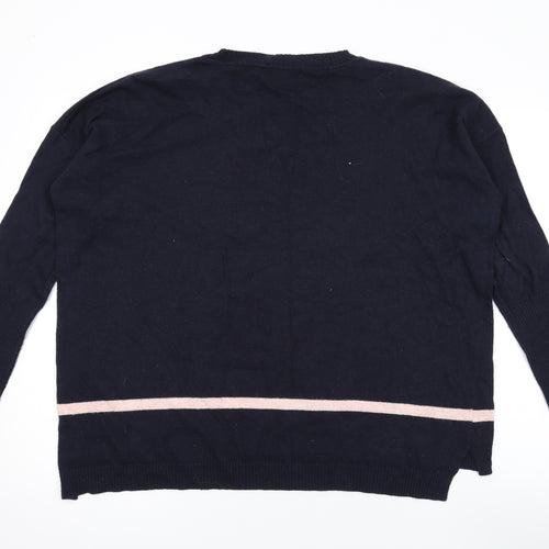 Great Plains Womens Blue Round Neck Cotton Pullover Jumper Size M