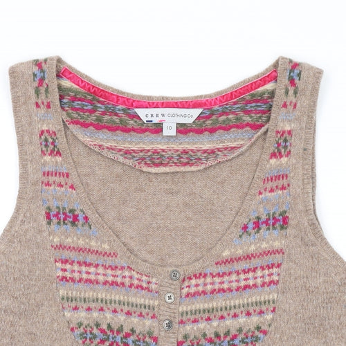 Crew Clothing Womens Brown Scoop Neck Geometric Wool Cardigan Jumper Size 10