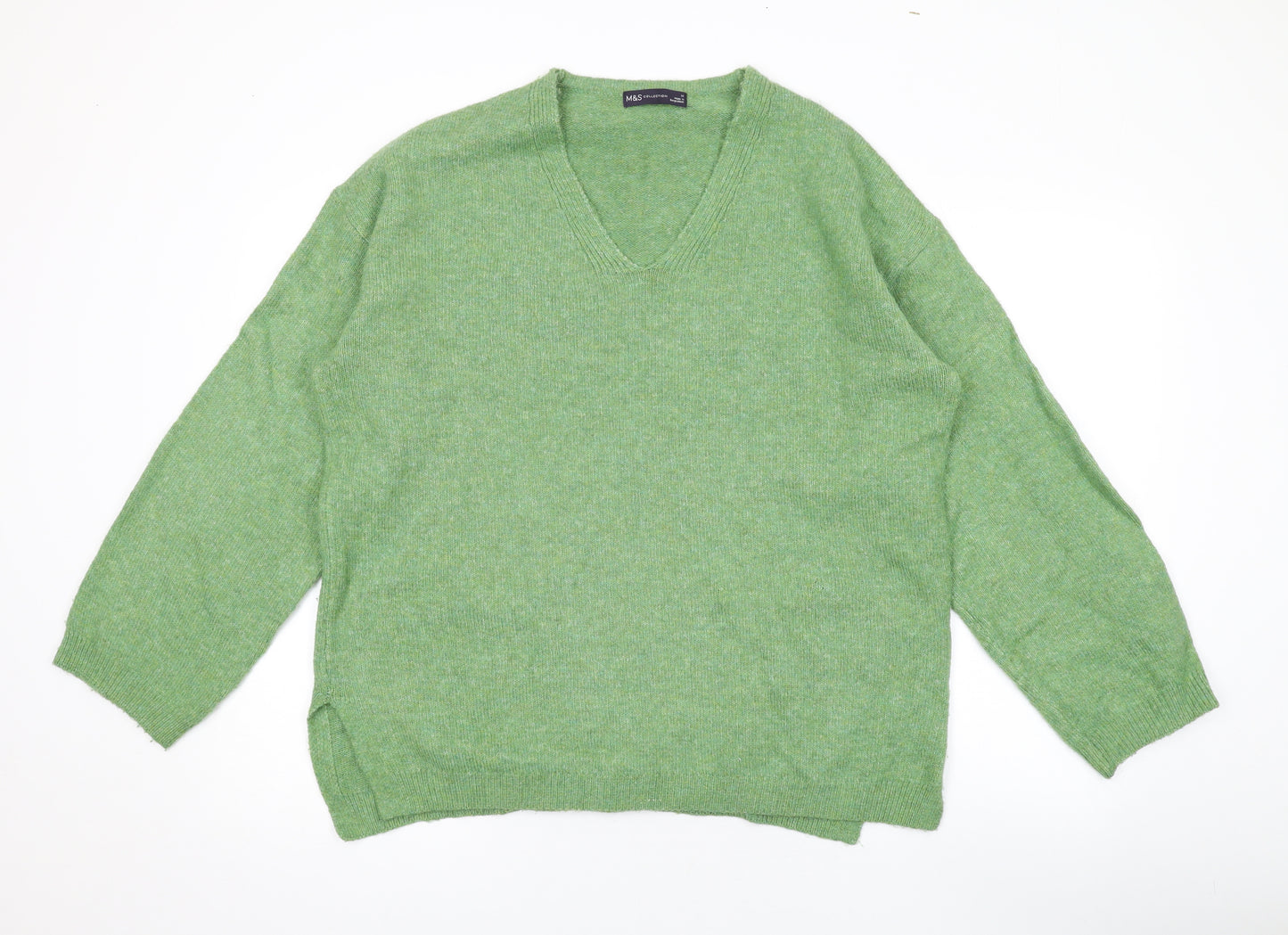Marks and Spencer Womens Green V-Neck Acrylic Pullover Jumper Size M
