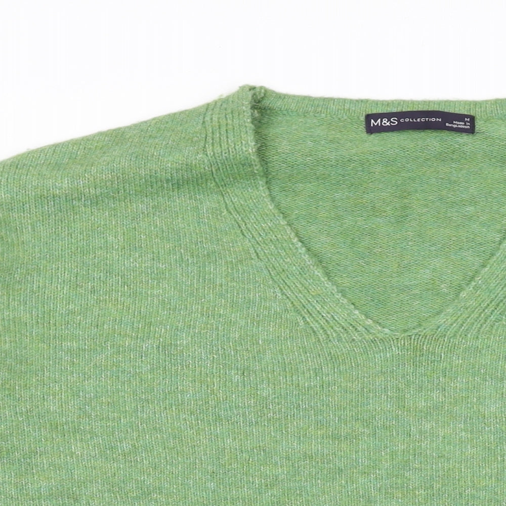 Marks and Spencer Womens Green V-Neck Acrylic Pullover Jumper Size M
