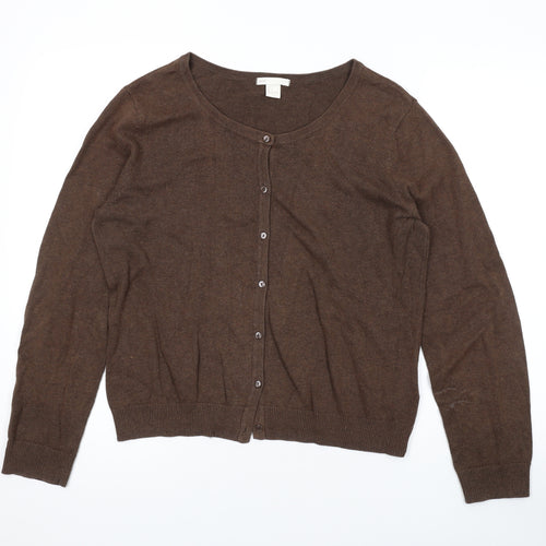 H&M Womens Brown Round Neck Cotton Cardigan Jumper Size S