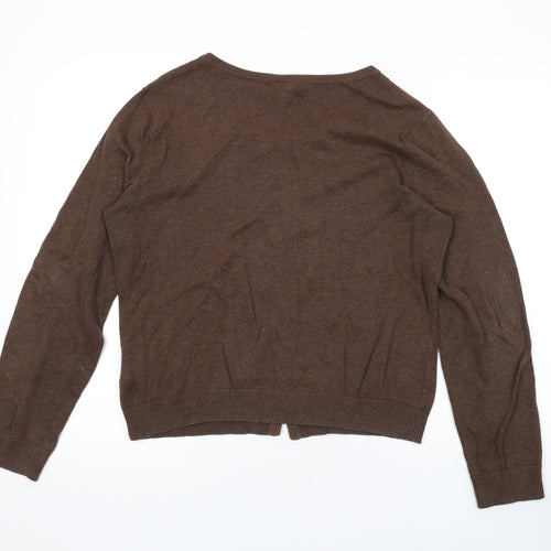 H&M Womens Brown Round Neck Cotton Cardigan Jumper Size S