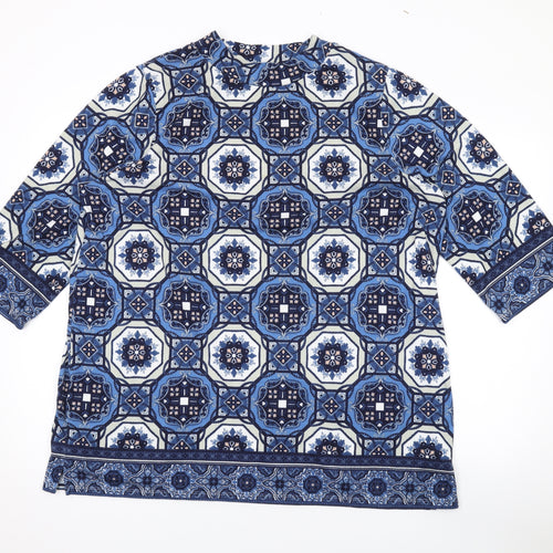 Marks and Spencer Womens Blue Round Neck Geometric Polyester Pullover Jumper Size 12