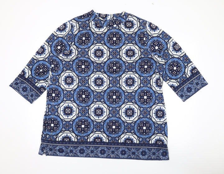 Marks and Spencer Womens Blue Round Neck Geometric Polyester Pullover Jumper Size 12