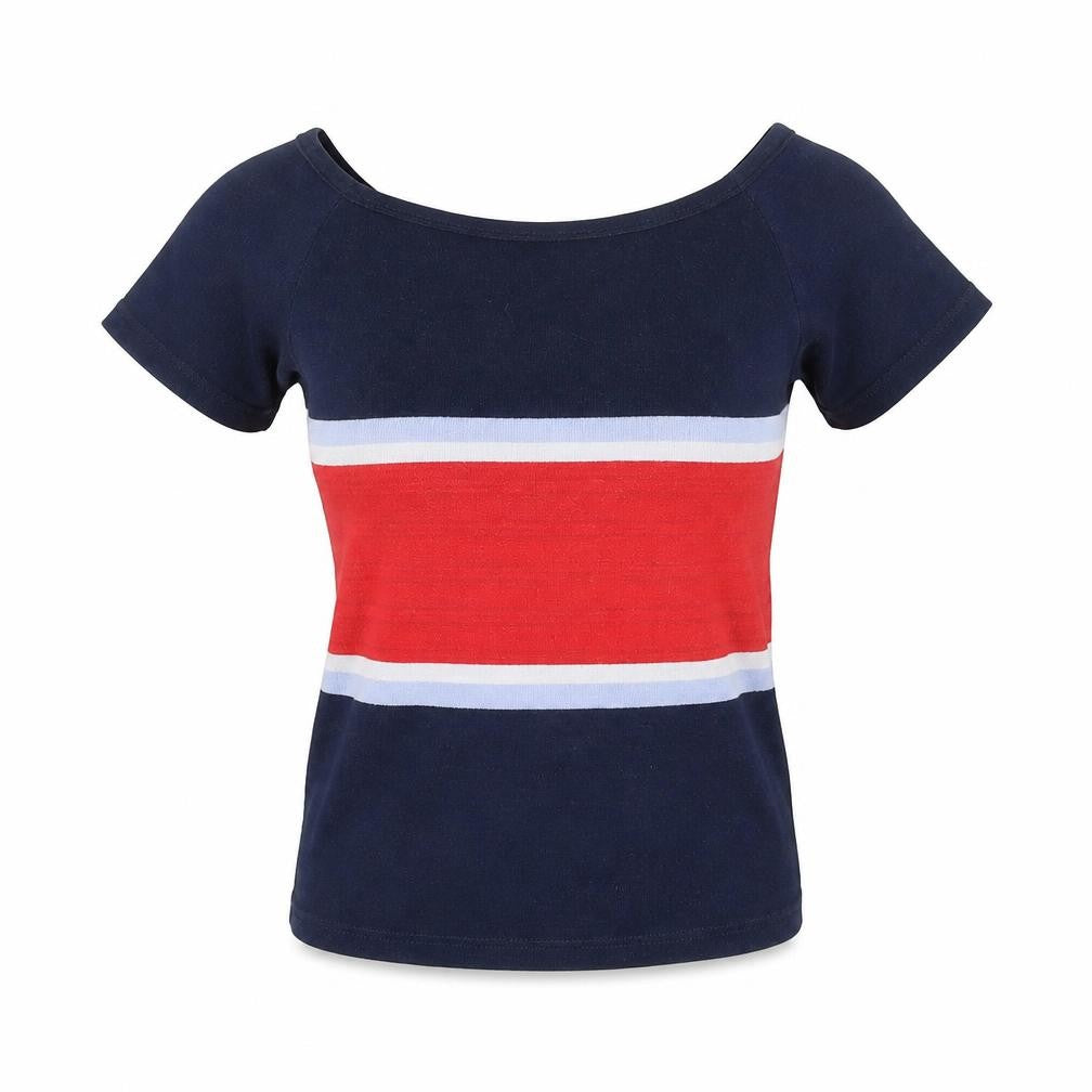 Bershka Womens Black Colourblock Cotton Basic T-Shirt Size M Off the Shoulder