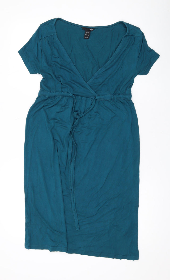 H&M Womens Green Viscose A-Line Size 10 V-Neck