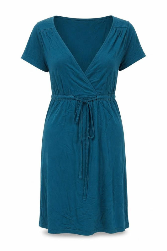 Front view of H&M women’s green viscose a-line, size UK 10, v-neck