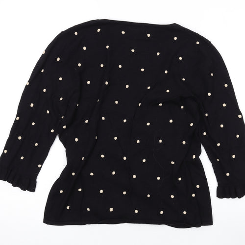 Kaliko Womens Black V-Neck Polka Dot Viscose Wrap Jumper Size 12