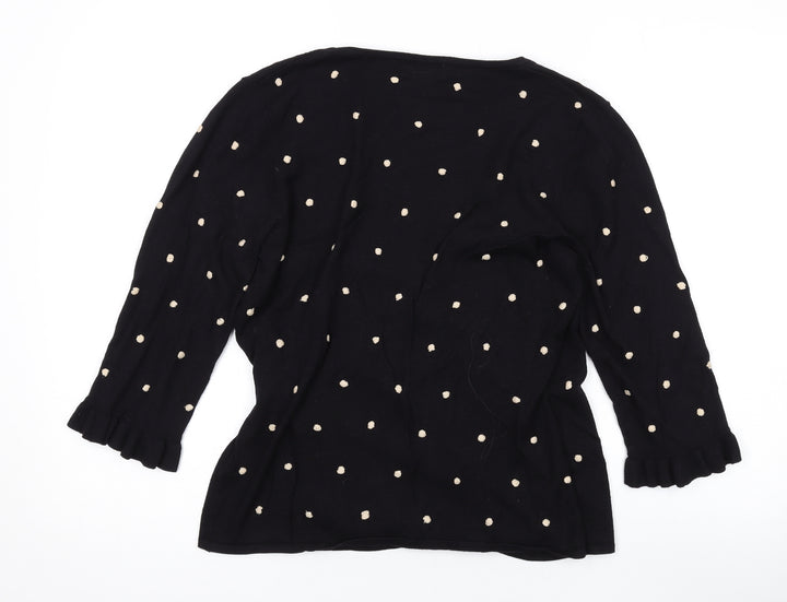 Kaliko Womens Black V-Neck Polka Dot Viscose Wrap Jumper Size 12