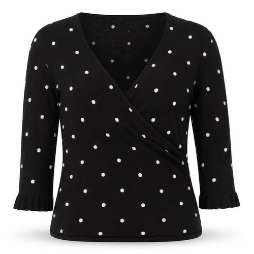 Kaliko Womens Black V-Neck Polka Dot Viscose Wrap Jumper Size 12