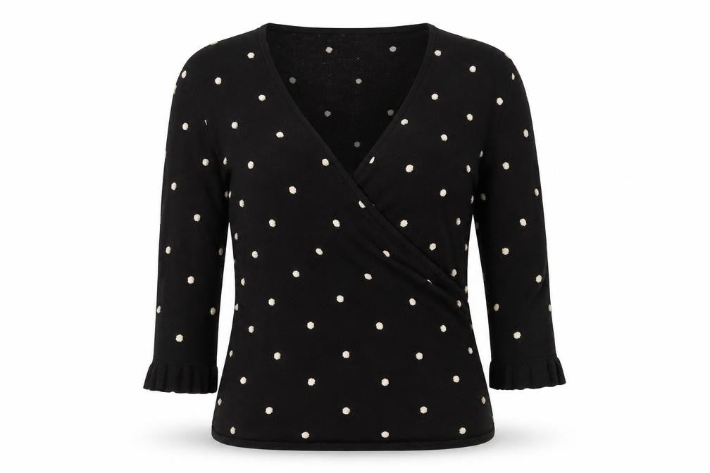 Kaliko Womens Black V-Neck Polka Dot Viscose Wrap Jumper Size 12