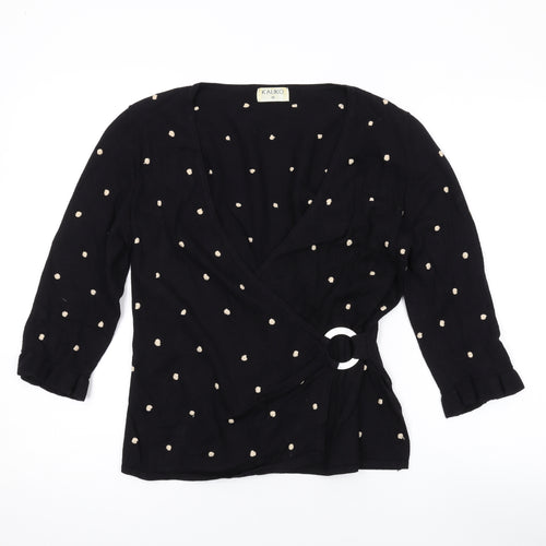 Kaliko Womens Black V-Neck Polka Dot Viscose Wrap Jumper Size 12