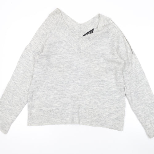 Dorothy Perkins Womens Grey V-Neck Acrylic Pullover Jumper Size 12 - Cold Shoulder