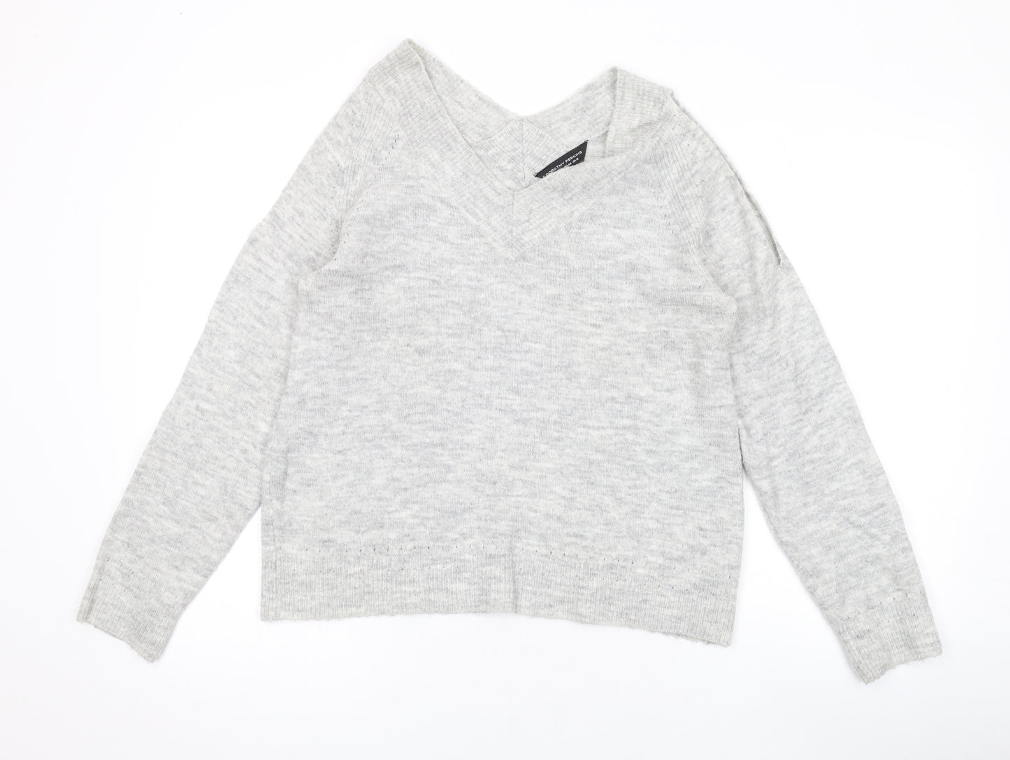 Dorothy Perkins Womens Grey V-Neck Acrylic Pullover Jumper Size 12 - Cold Shoulder