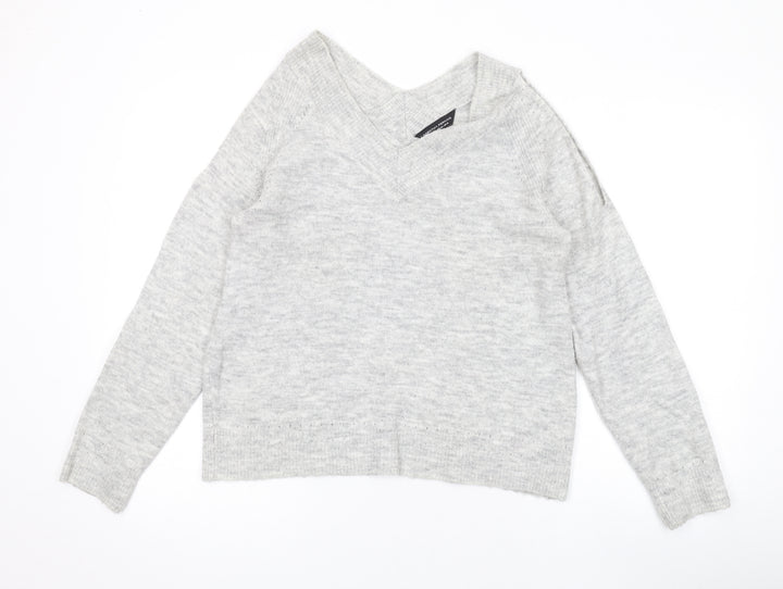 Dorothy Perkins Womens Grey V-Neck Acrylic Pullover Jumper Size 12 - Cold Shoulder