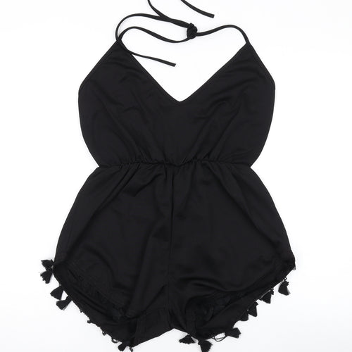 PRETTYLITTLETHING Womens Black Polyester Playsuit One-Piece Size 12 Tie