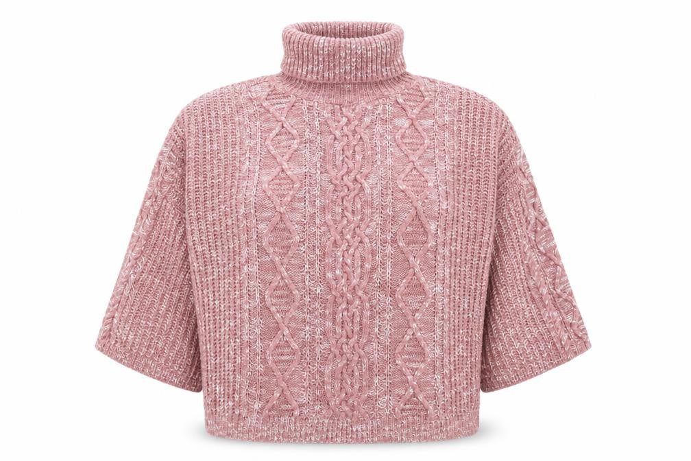 Front view of Very women’s pink roll neck acrylic jumper, size UK 14