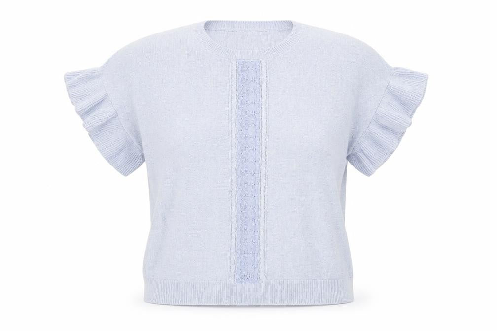 Front view of Marks & Spencer women’s blue scoop neck polyester jumper, size XL