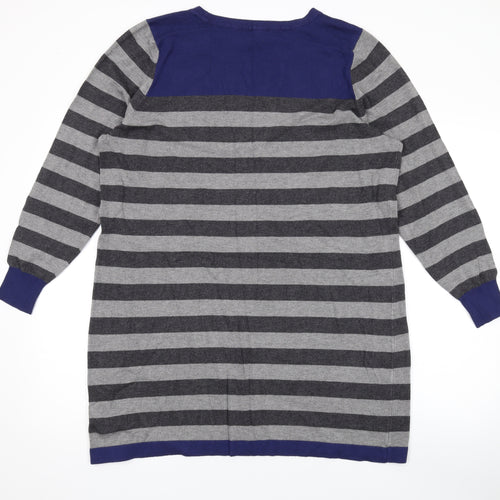 Marks and Spencer Womens Grey Round Neck Striped Viscose Pullover Jumper Size 22
