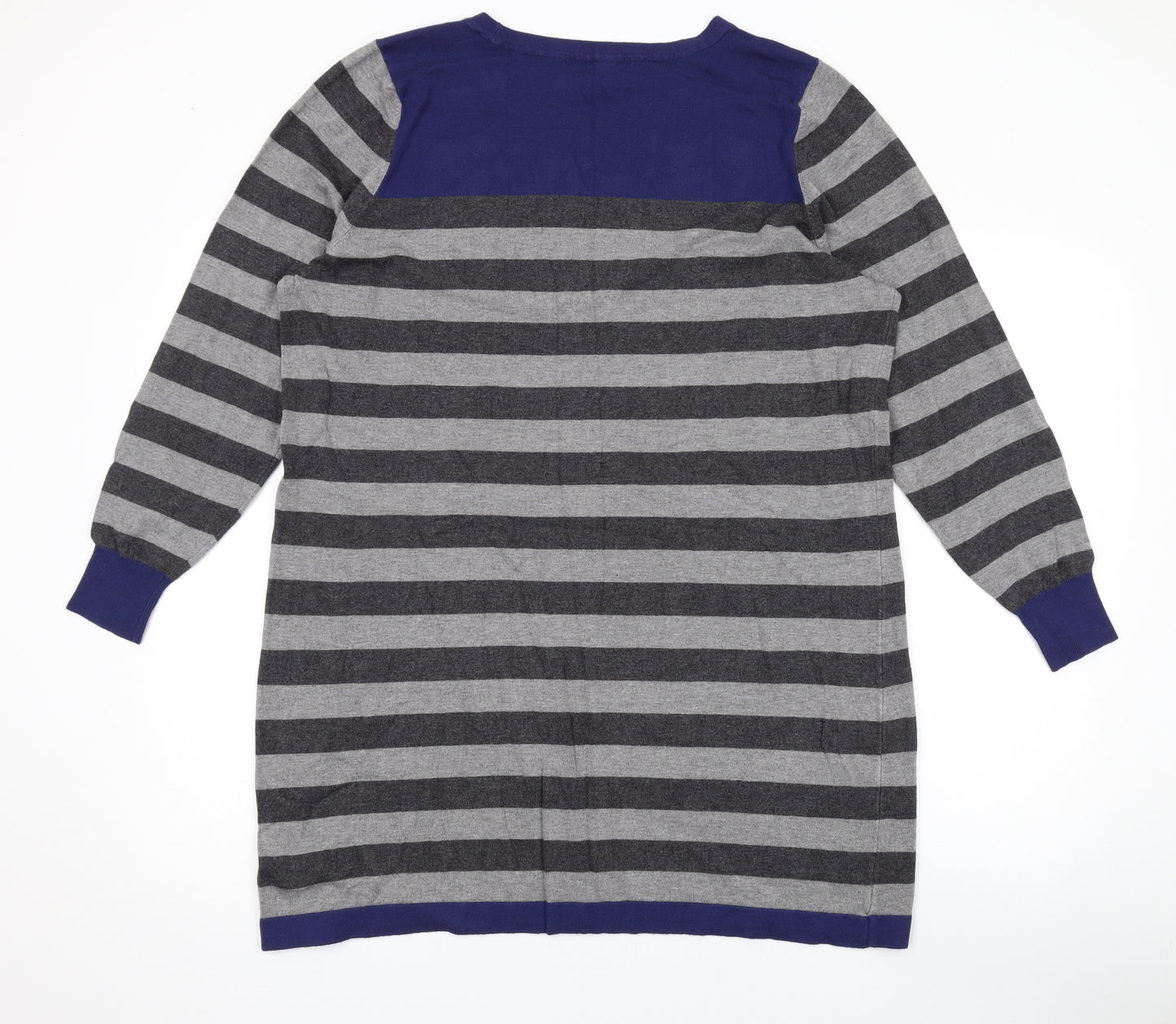 Marks and Spencer Womens Grey Round Neck Striped Viscose Pullover Jumper Size 22