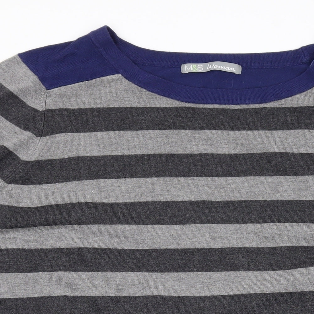 Marks and Spencer Womens Grey Round Neck Striped Viscose Pullover Jumper Size 22