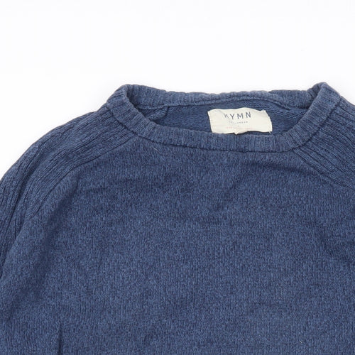 Hymn Mens Blue Round Neck Cotton Pullover Jumper Size M Long Sleeve