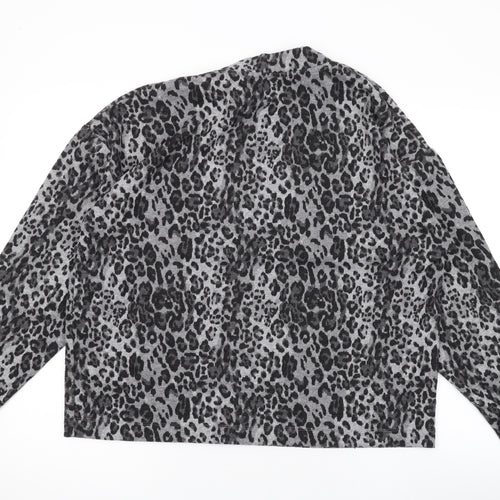 Marks and Spencer Womens Grey Mock Neck Animal Print Polyester Pullover Jumper Size 16 - Leopard Print