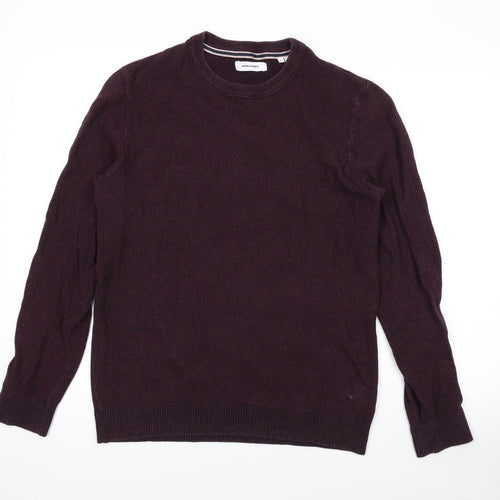 JACK & JONES Mens Purple Round Neck Cotton Pullover Jumper Size L Long Sleeve