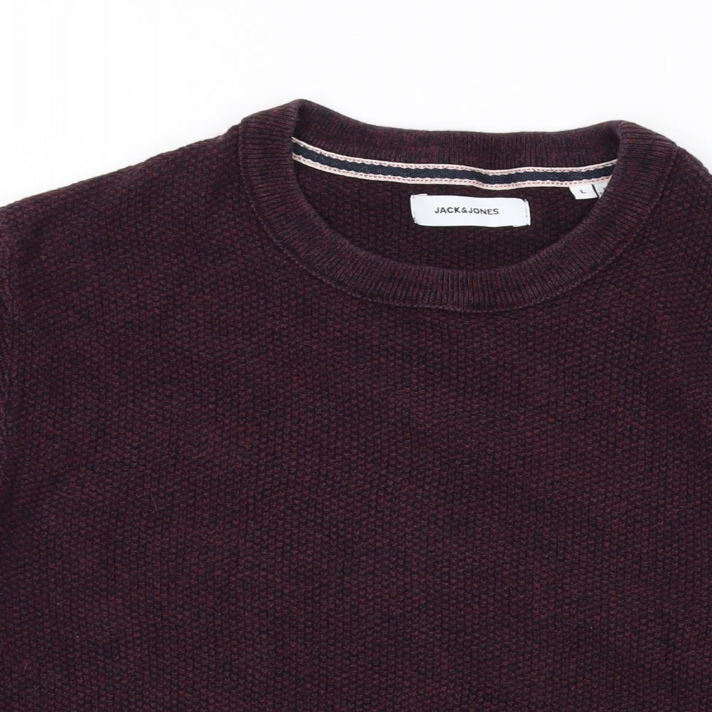 JACK & JONES Mens Purple Round Neck Cotton Pullover Jumper Size L Long Sleeve