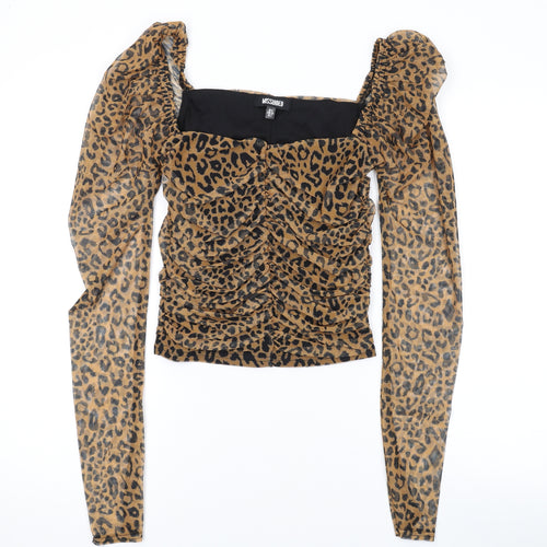 Missguided Womens Brown Animal Print Polyester Basic Blouse Size 6 Square Neck - Leopard Print