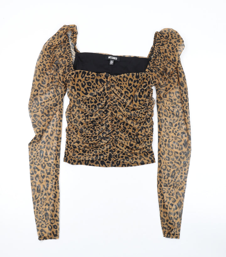 Missguided Womens Brown Animal Print Polyester Basic Blouse Size 6 Square Neck - Leopard Print